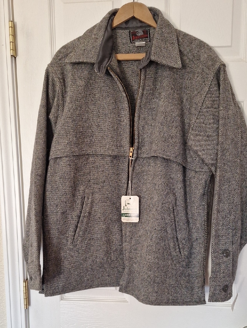 Mens Vintage Johnston & Murphy Gray Herringbone Wool  Zip Jacket